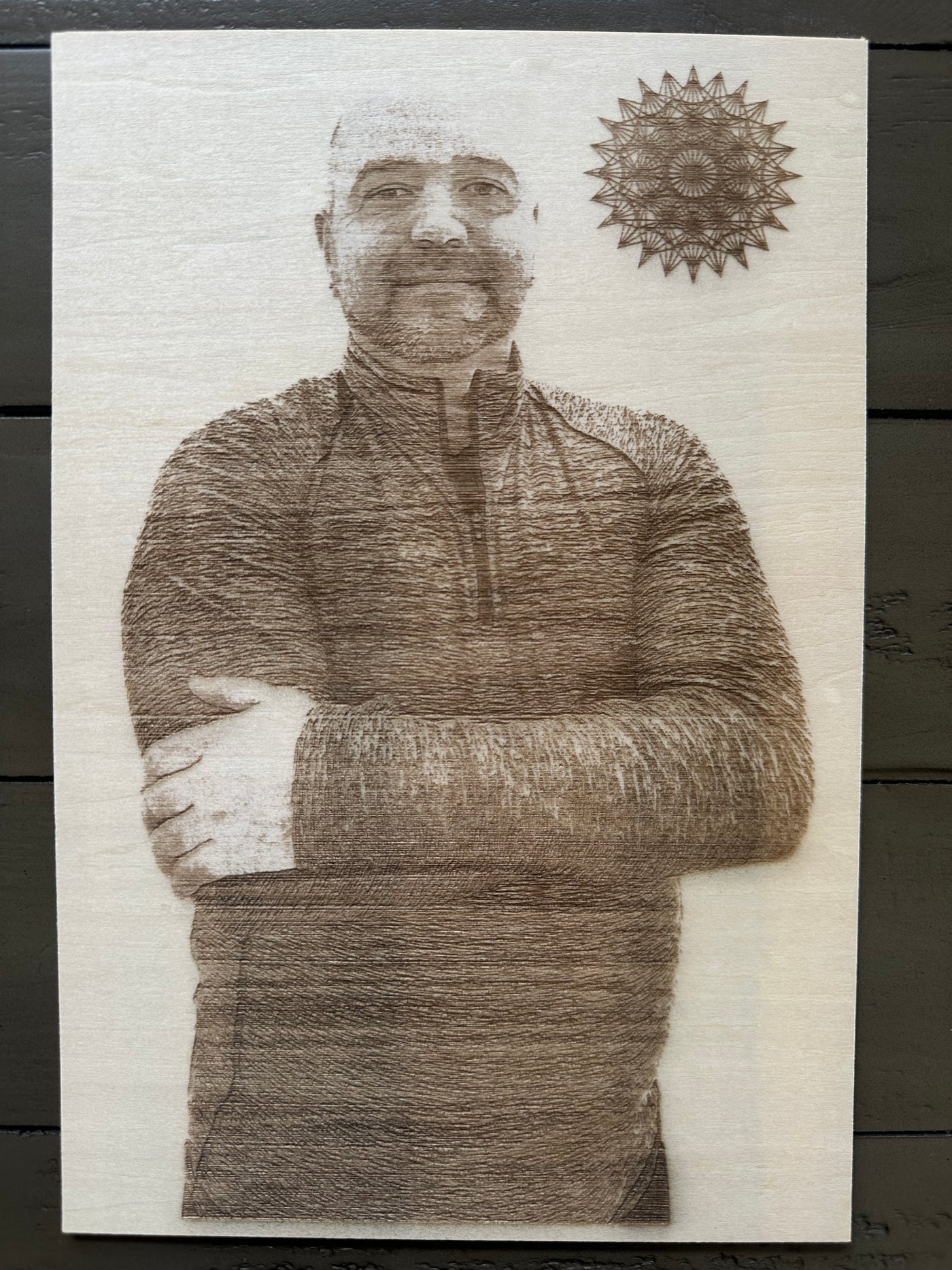 Wooden Photo Engraving with Healing Symbol